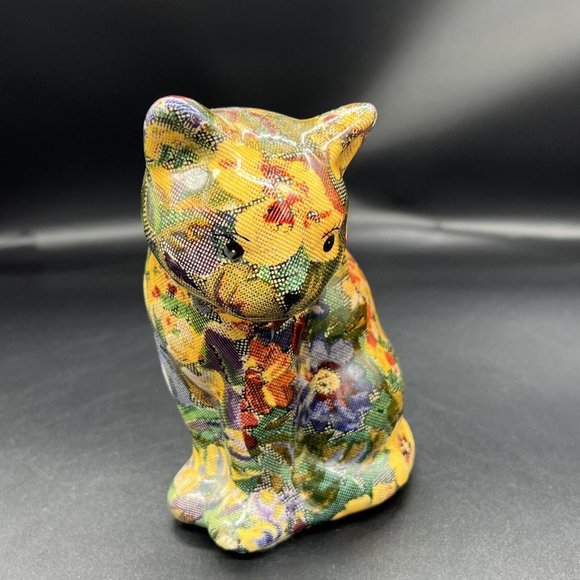 Vintage Decoupage Cat Kitten Patchwork Victorian Style 6.5” Tall Figurine - Picture 9 of 14
